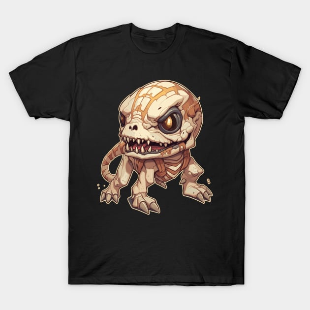 Scary Mummy Chibi T-Rex Isometric Dinosaur Skeleton T-Shirt by DanielLiamGill